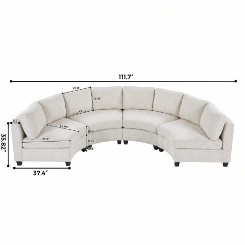 Kirwin Chenille Curved Modular Sectional Sofa - Beige