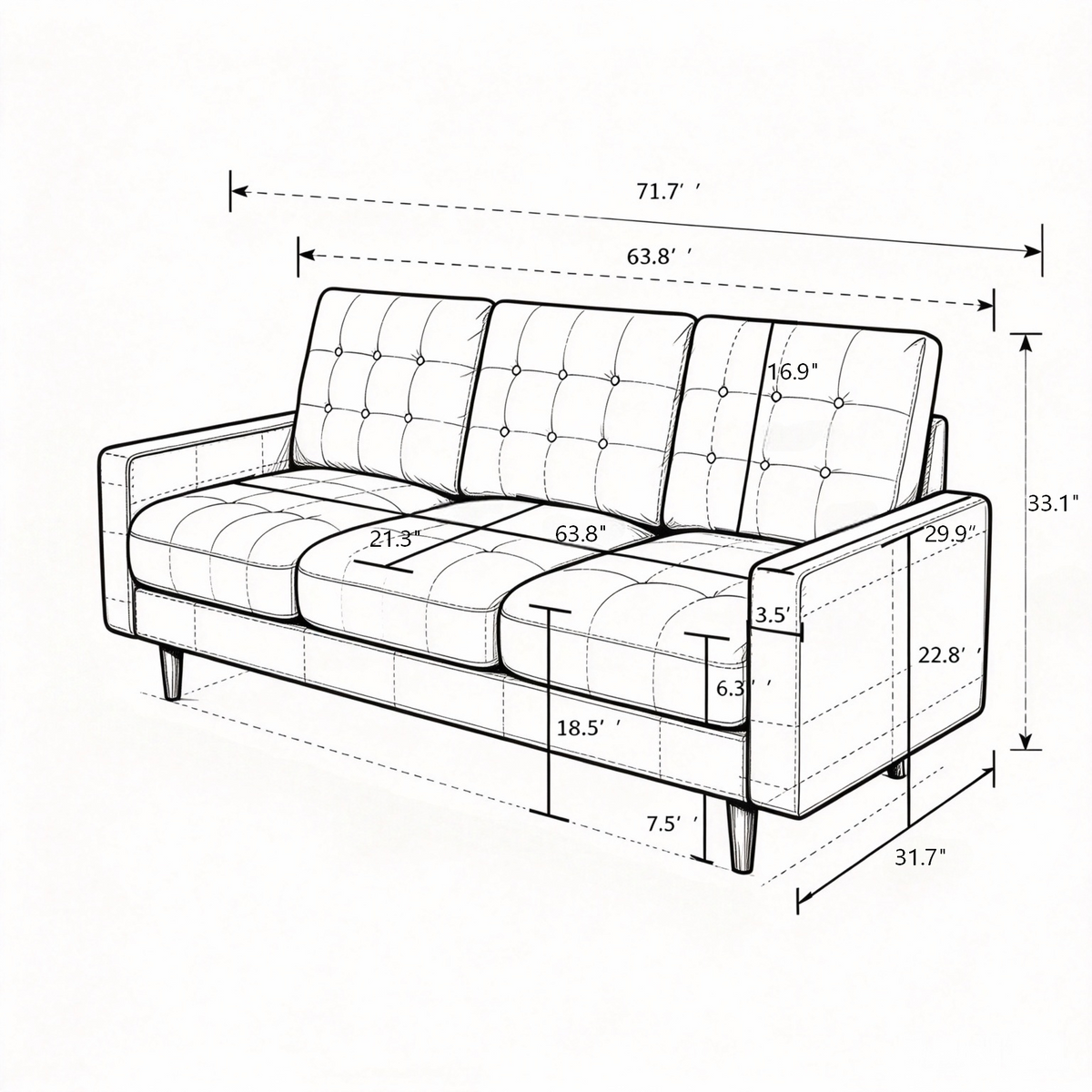 Noemi Tufted Fabric Sofa