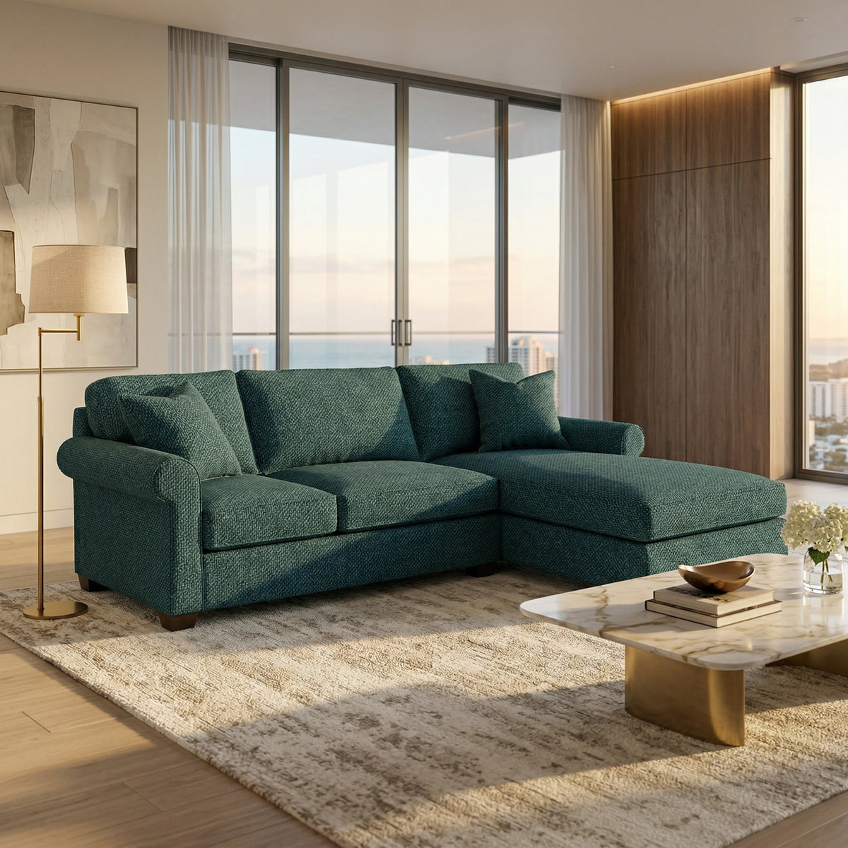 Irlanda Upholstered L-Shaped Sectional – 120" Made-in-USA Sectional Sofa - Hepburn Teal - Fabric (2)