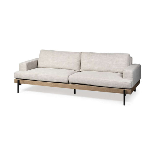 95" Beige Fabric Sofa with Black Legs | Modern Upholstered Living Room Couch on display.