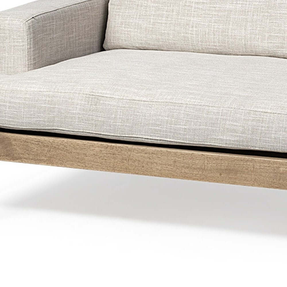 95" Beige Fabric Sofa with Black Legs | Modern Upholstered Living Room Couch armrest and cushion detail