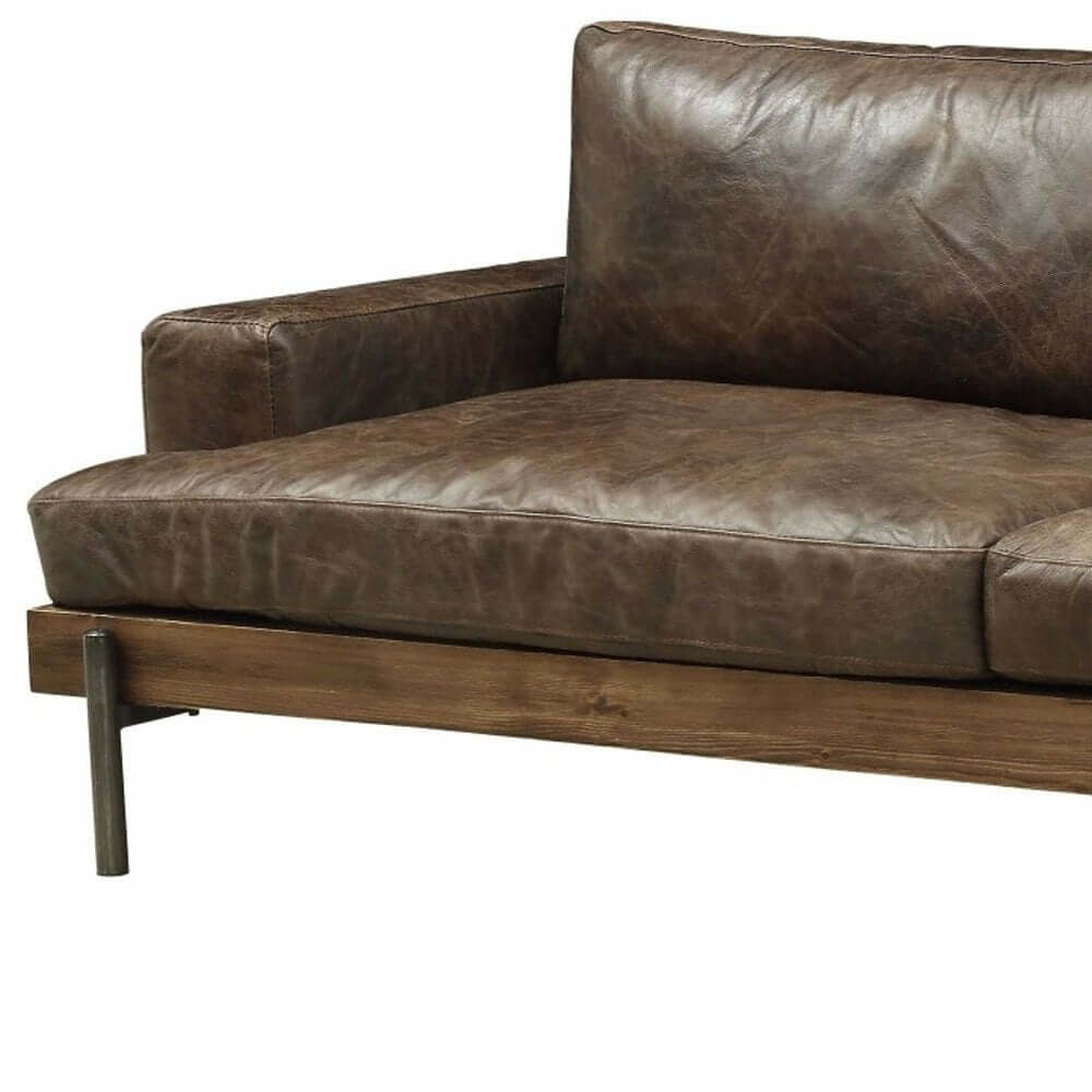 95" Chocolate Top Grain Leather Sofa with Black Legs | Modern Leather Couch featuring chocolate leather upholstery and sleek arms.