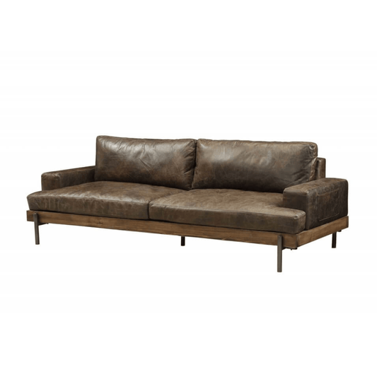 95" Chocolate Top Grain Leather Sofa with Black Legs | Modern Leather Couch in a stylish modern living room.
