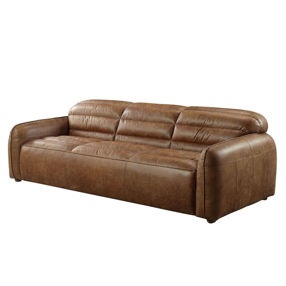 Dark Brown Top Grain Leather Sofa with Black Legs | 95" Contemporary Leather Couch - luxurious and stylish.