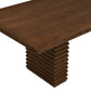 95-Inch Modern Walnut Dining Table showcasing a bold design with a sculptural double pedestal base for spacious dining.