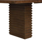 Close-up of the sculptural double pedestal base of a 95-Inch Modern Walnut Dining Table.