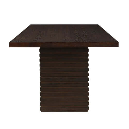 95-Inch Modern Walnut Dining Table for 8, featuring a unique double pedestal base, perfect for dining.