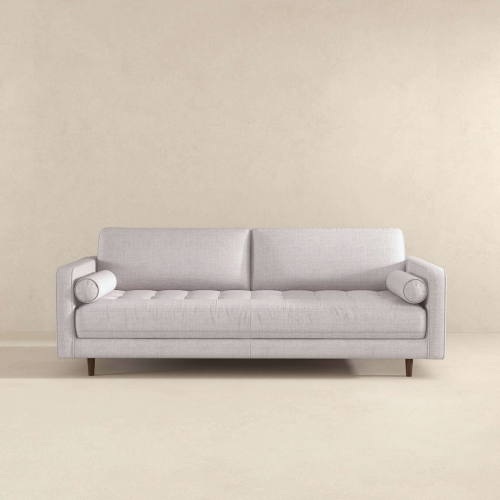Mid-Century Modern Tufted Fabric Box Arm Sofa 88" – Anthony MCM 3-Seater Couch (5 Colors)