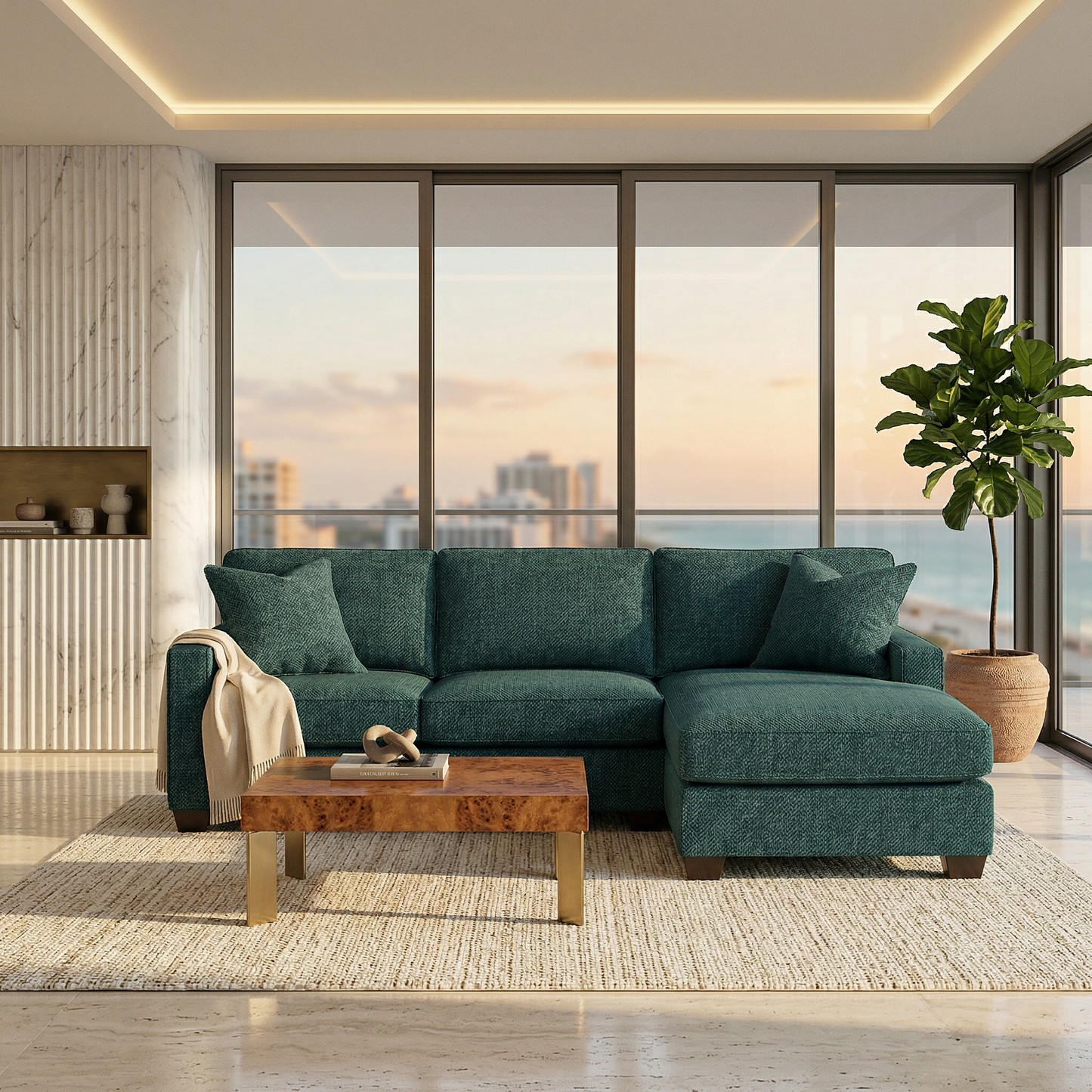 Clifford L-Shaped Sectional Sofa – Made in USA, 9 Fabric Options - Hepburn Teal - Fabric (2)
