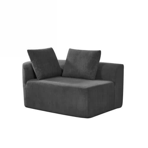 Modern Low Profile Modular Curved Foam Sofa 116' (4 Colors) in dark gray with two back cushions.