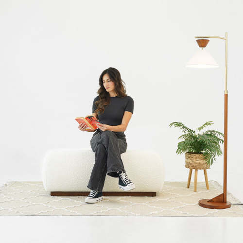 Kelvin Ivory Boucle Bench – 47” Minimalist Ottoman Bench (Japanese-Inspired Design)