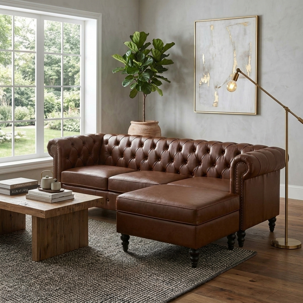Calder Faux Leather Sectional – 85" L-Shaped 4-Seater with Storage Ottoman (2 Colors)