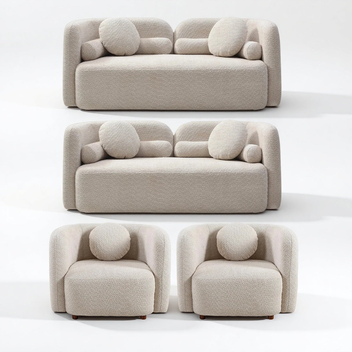 Kenna Living Room Set in Light Beige, 2 Loveseats + 2 Square Chairs