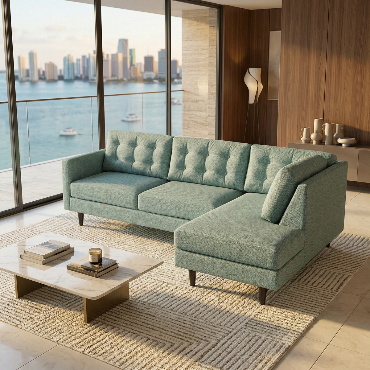 Talmadge Sectional Sofa – 120" L-Shaped, Made in USA - Leslie Robins Egg - Fabric (1)