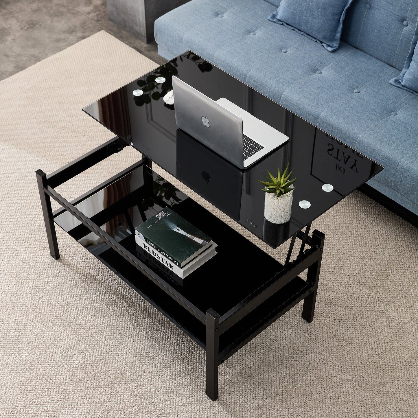 Guinevere Black Glass Coffee Table – 37.8" Coffee Table