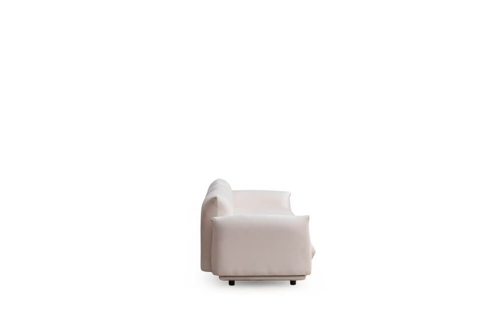 98" White Velvet Sofa viewed from the side showcasing its sleek design and soft upholstery.