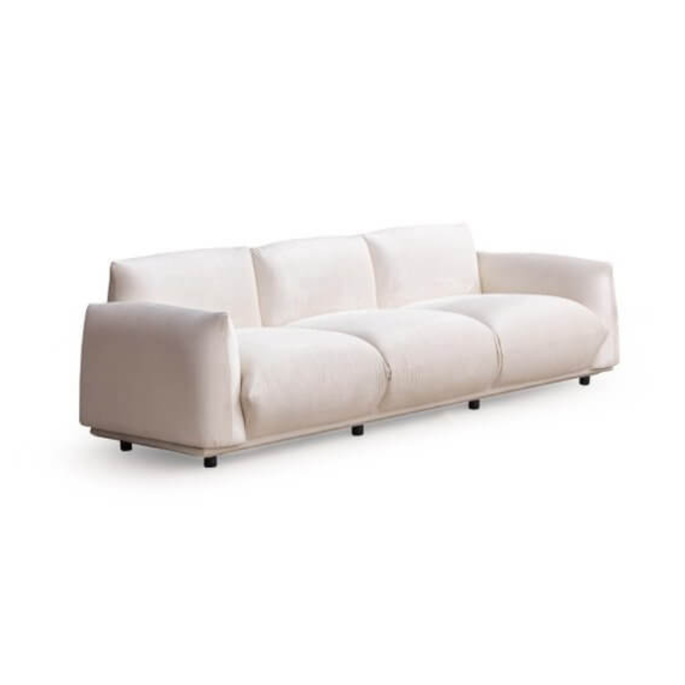 98" White Velvet Sofa in a modern living room setting, showcasing plush cushions and a stylish design.