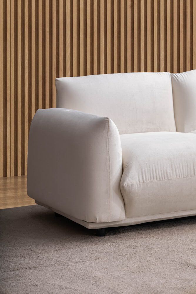 98" White Velvet Sofa featuring a soft, comfortable design with elegant upholstery and stylish covered arms.