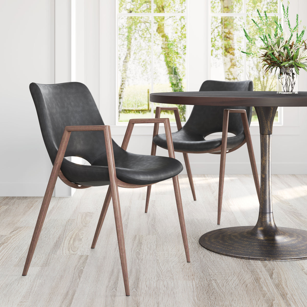 Desi Dining Chair (Set of 2) in Black & Walnut