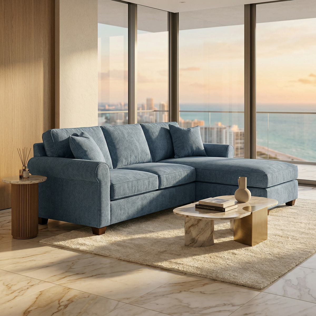 Irlanda Upholstered L-Shaped Sectional – 120" Made-in-USA Sectional Sofa - Leslie Peacock - Fabric (2)