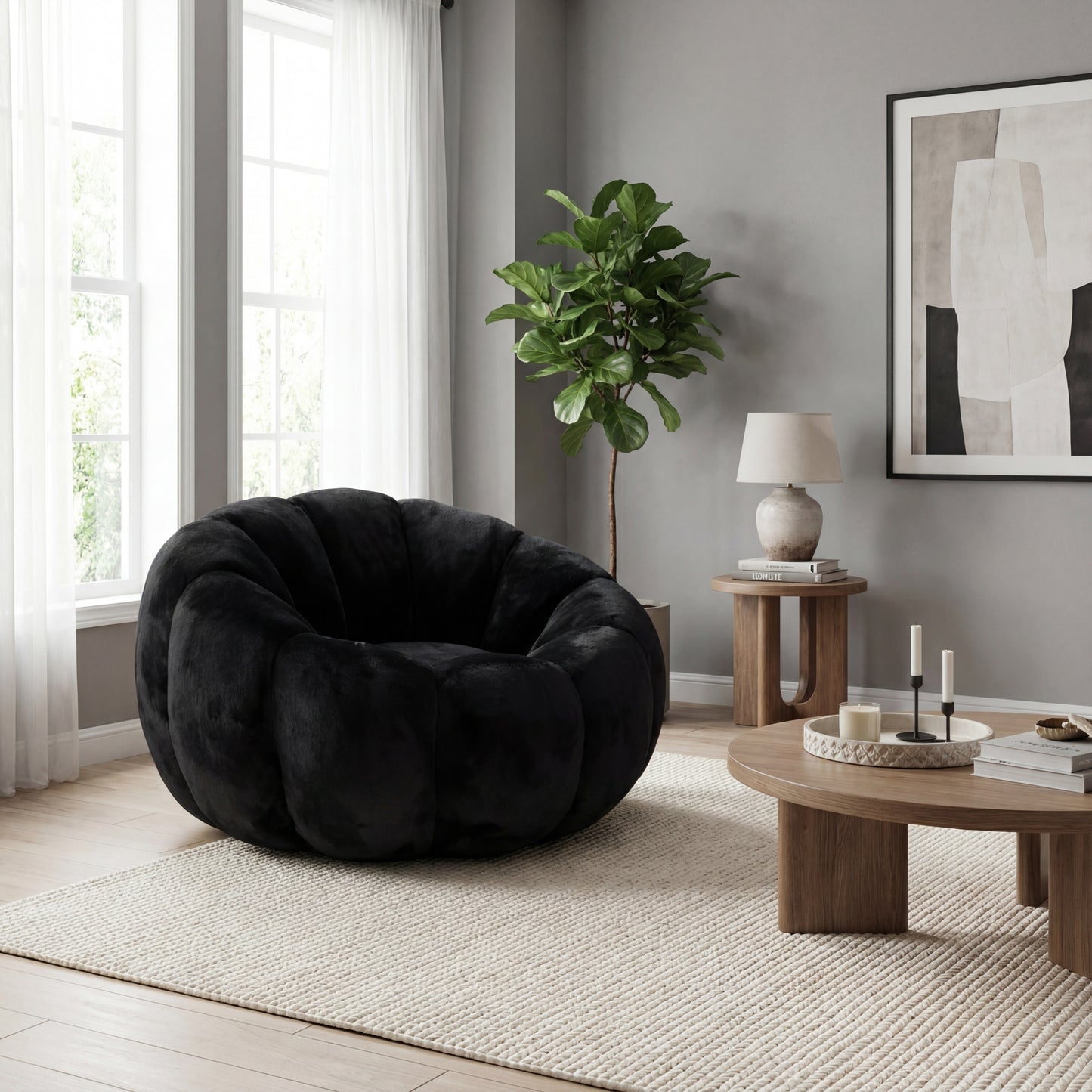 Kellan Faux Fur Bean Bag Chair – 45" Floral-Shaped Reading Chair