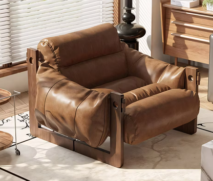 Norris Oil-Waxed Leather Lounge Chair – Deep-Seat Solid Wood Accent Armchair (3 Colors)