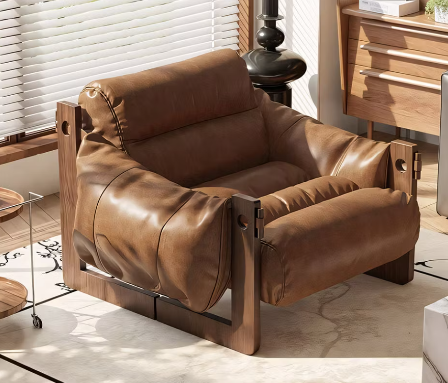 Norris Oil-Waxed Leather Lounge Chair – Deep-Seat Solid Wood Accent Armchair (3 Colors)