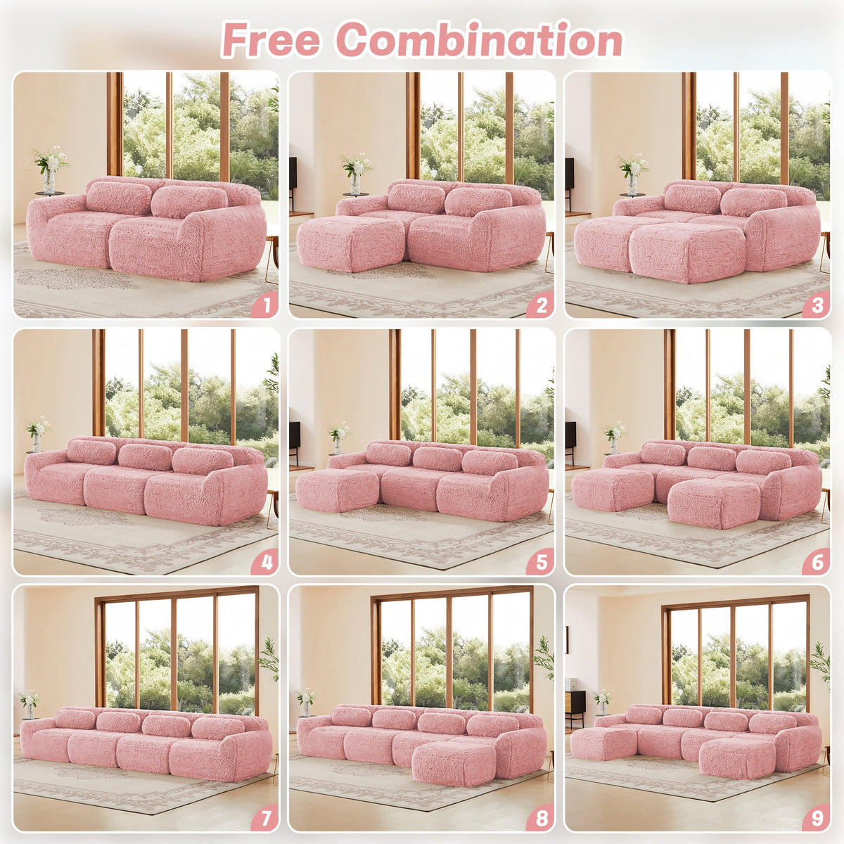 Grayson pink plush modular sofa