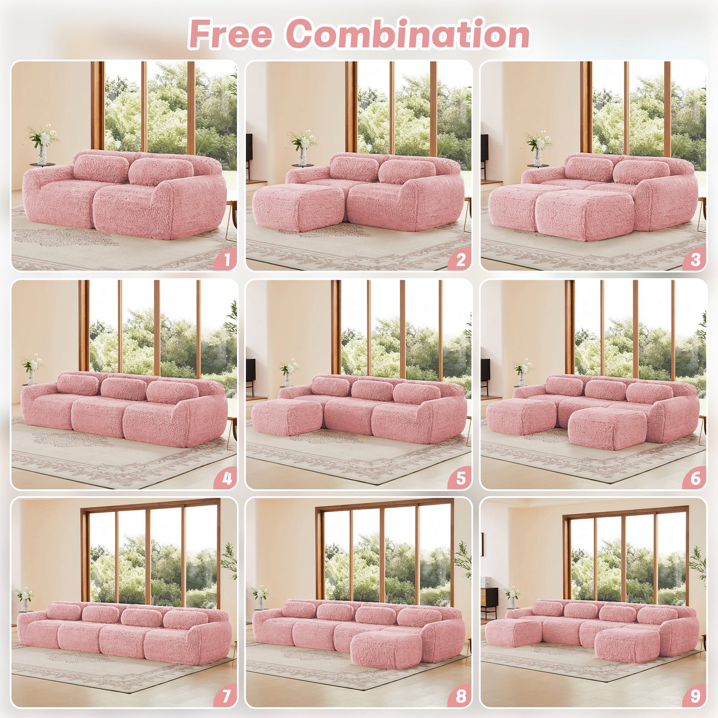 Grayson pink plush modular sofa