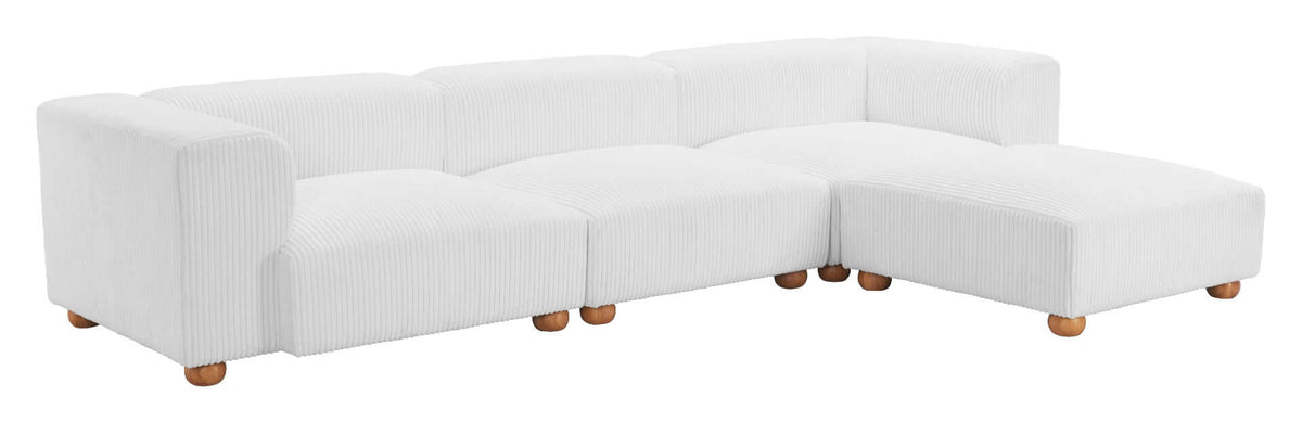 Tayte White Corduroy Modular Sectional Sofa 150" – Deep Seat Oversized Couch in contemporary design.