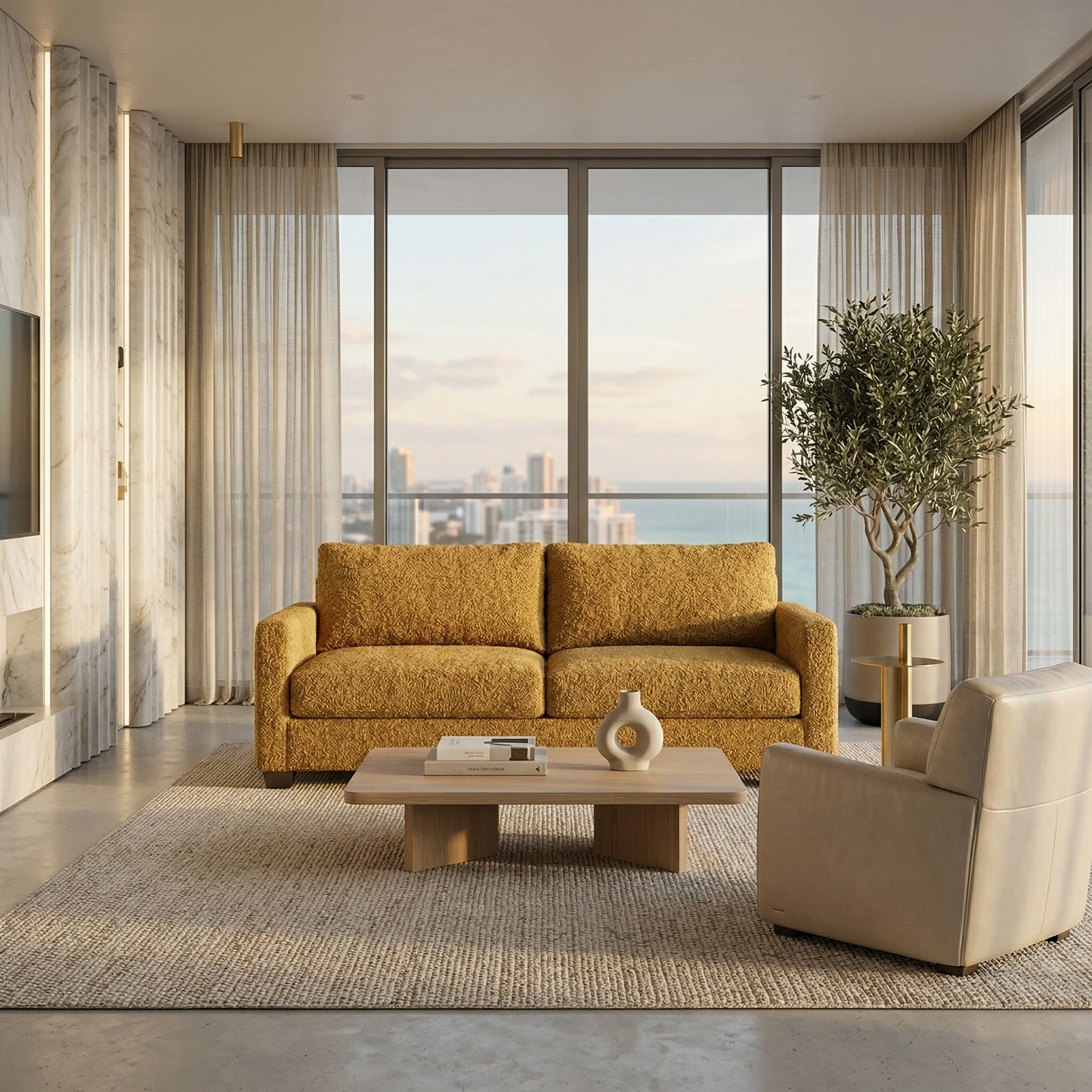 Damon American-Made Sofa – 92" Custom-Fabric Sofa - Hepburn Chai Tea Yellow Fabric (5)