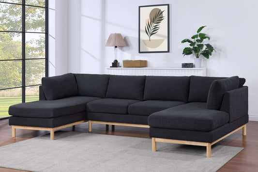 Hallie Black Sherpa Dual Chaise Sofa Sectional (124")