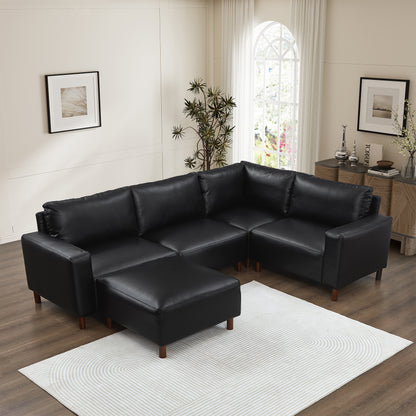 Otis Black PU Leather Modular Corner Sectional – 104" 4-Seat Couch with Ottoman