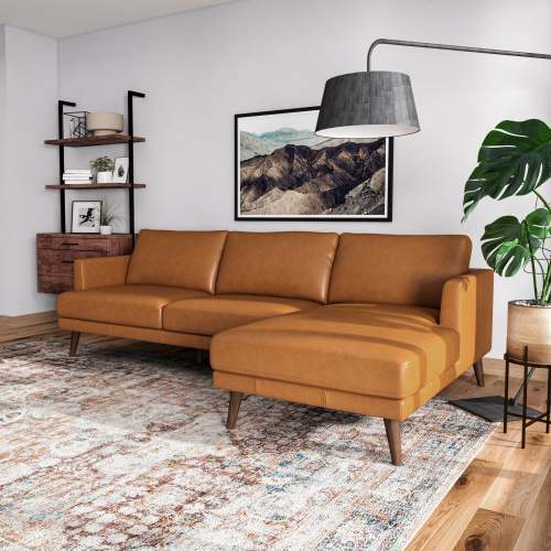 Modern Premium Leather L-Shape Chaise Sofa Sectional 105” – in room setting