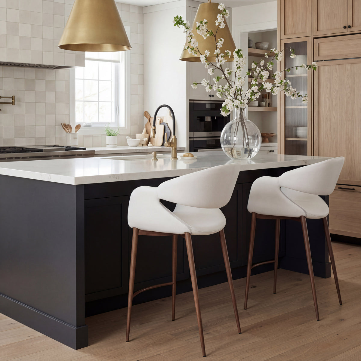 Limay Beige & Walnut Counter Stool