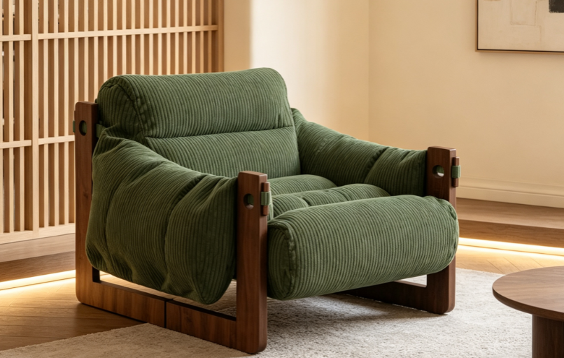 Green oil-waxed leather lounge chair