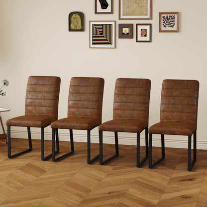 Corwin Brown & Black PU Leather Dining Chairs – Set of 4 Iron-Frame Chairs