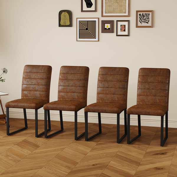 Corwin Brown & Black PU Leather Dining Chairs – Set of 4 Iron-Frame Chairs