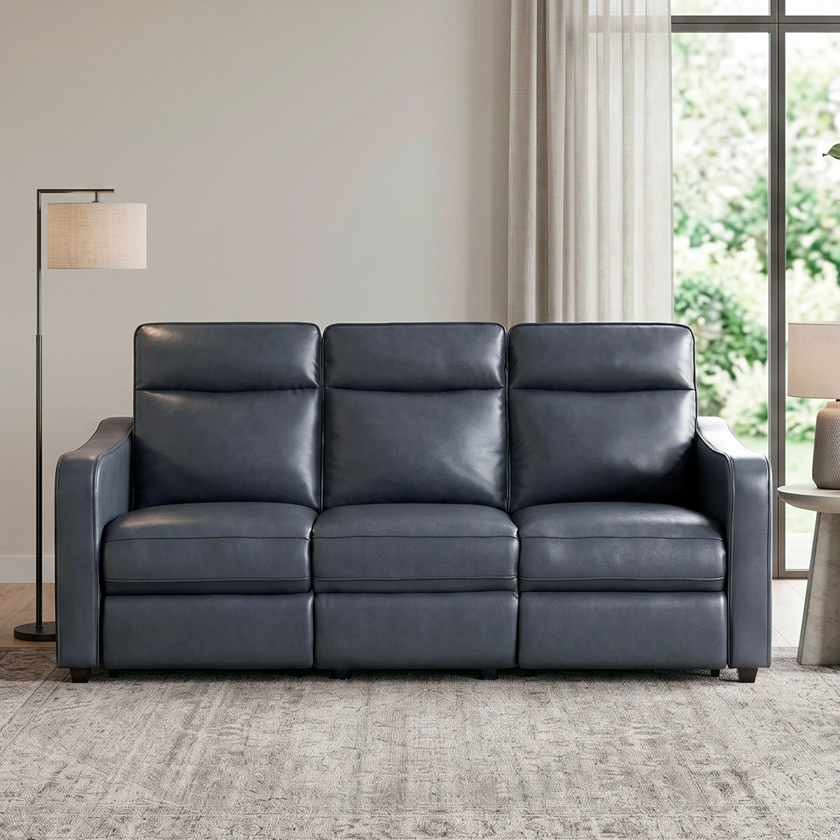 Haddon Navy Faux Leather Power Reclining Sofa