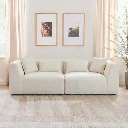 Jefferson 98" Modern Beige Chenille Sofa with Tuxedo Arms & Accent Pillows