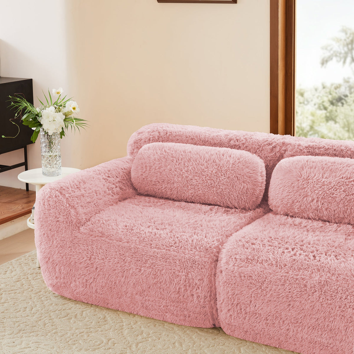 Grayson pink plush modular sofa