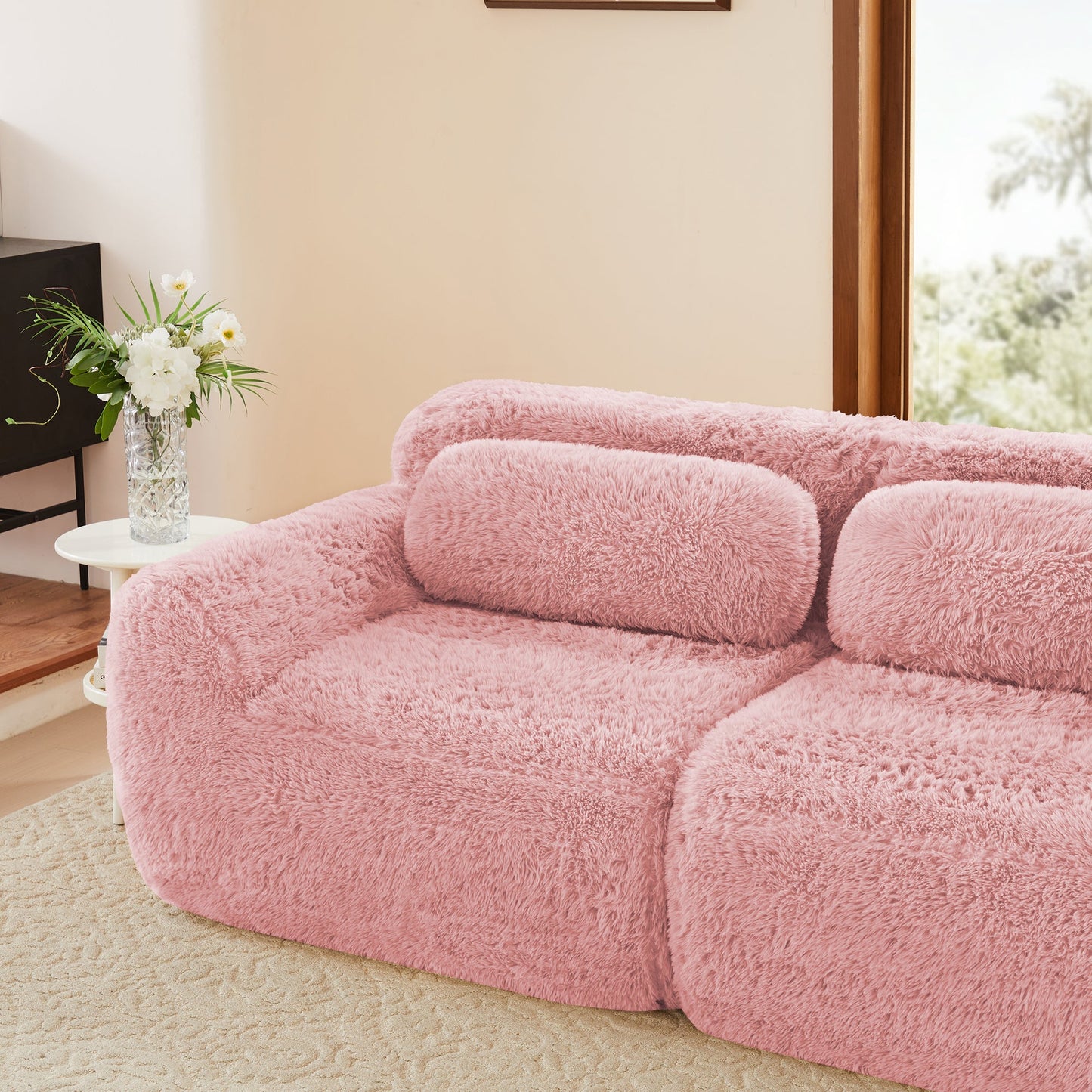 Grayson pink plush modular sofa