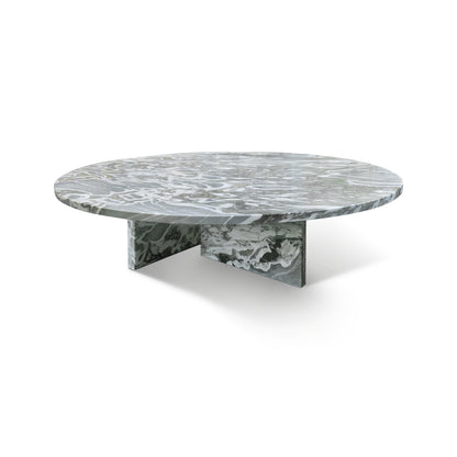 Blue Gray Natural Marble Coffee Table with Polished Surface Natural Stone Ø35.4 h9.8 Inch