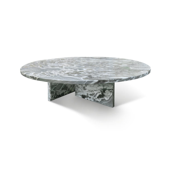 Blue Gray Natural Marble Coffee Table with Polished Surface Natural Stone Ø35.4 h9.8 Inch