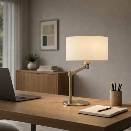 Horizon Brushed Nickel Table Lamp – 19" Curved Base Linen Shade Lamp