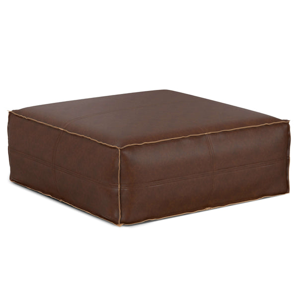 Brody Large Square Brown Faux Leather Ottoman 36