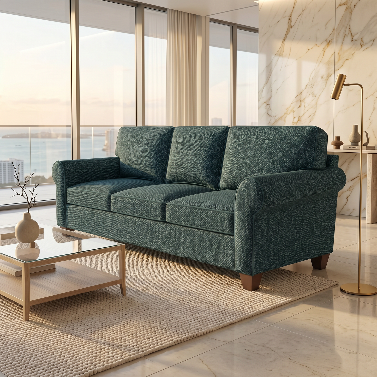 Augusta Sofa – Made in USA, Custom Fabric Options, 83" Classic Design - Hepburn Teal - Fabric (1)