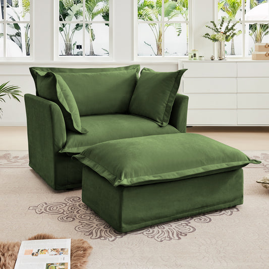 Upholstered Slipcovered Armchair with Ottoman
