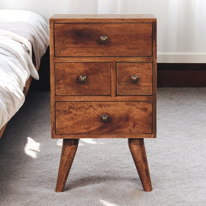 Seth Honey Caramel Mango Wood Nightstand – 14.6" Nordic-Leg 4-Drawer Nightstand