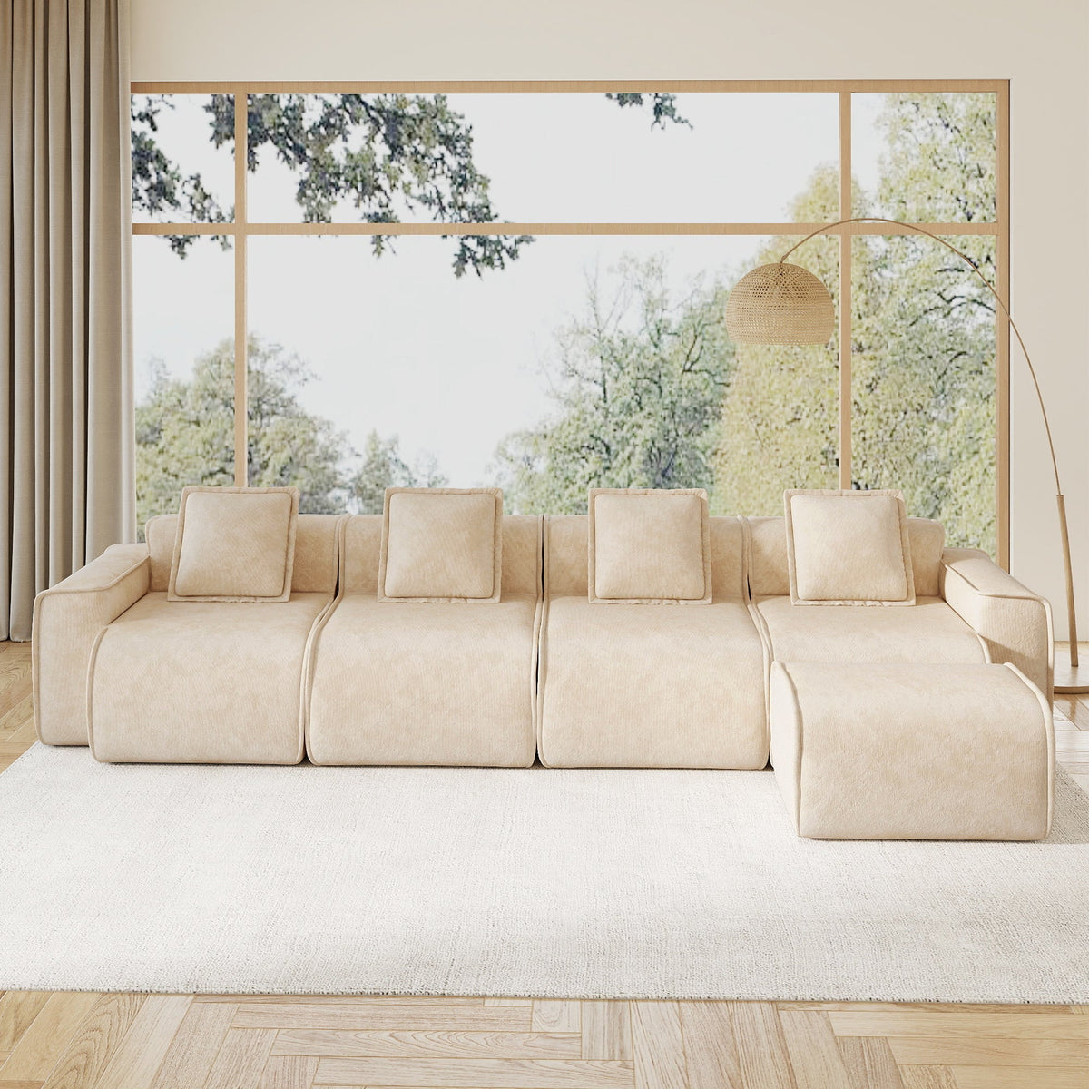 Brisa Velvet Modular Sectional in Light Camel, 4-Seat L-Shape